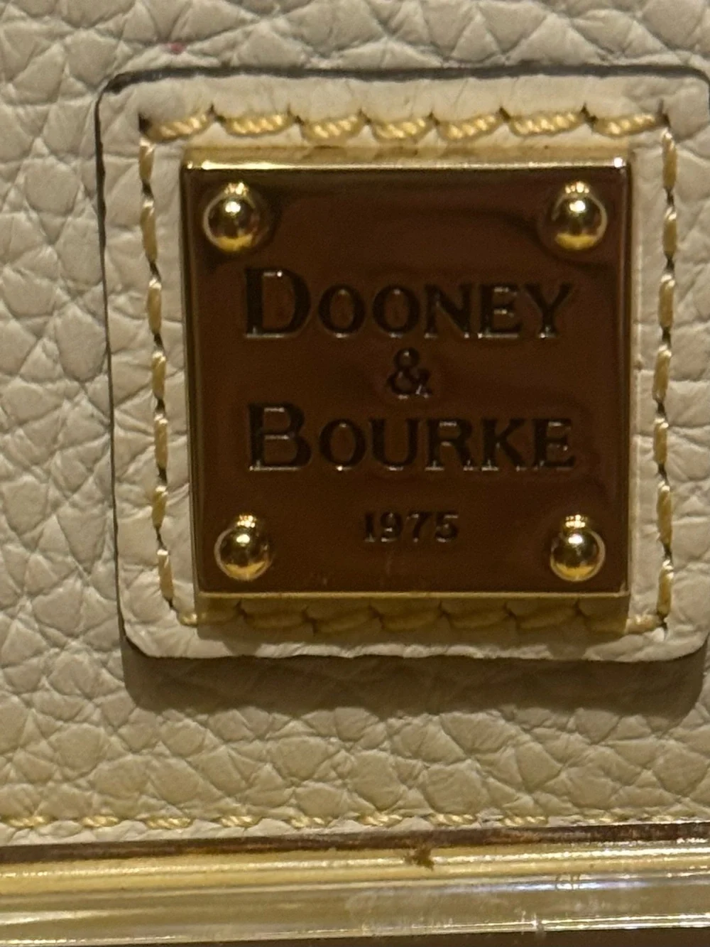 Dooney & Bourke Cream Pebbled Leather Zip Card Case with Gold Hardware NWT